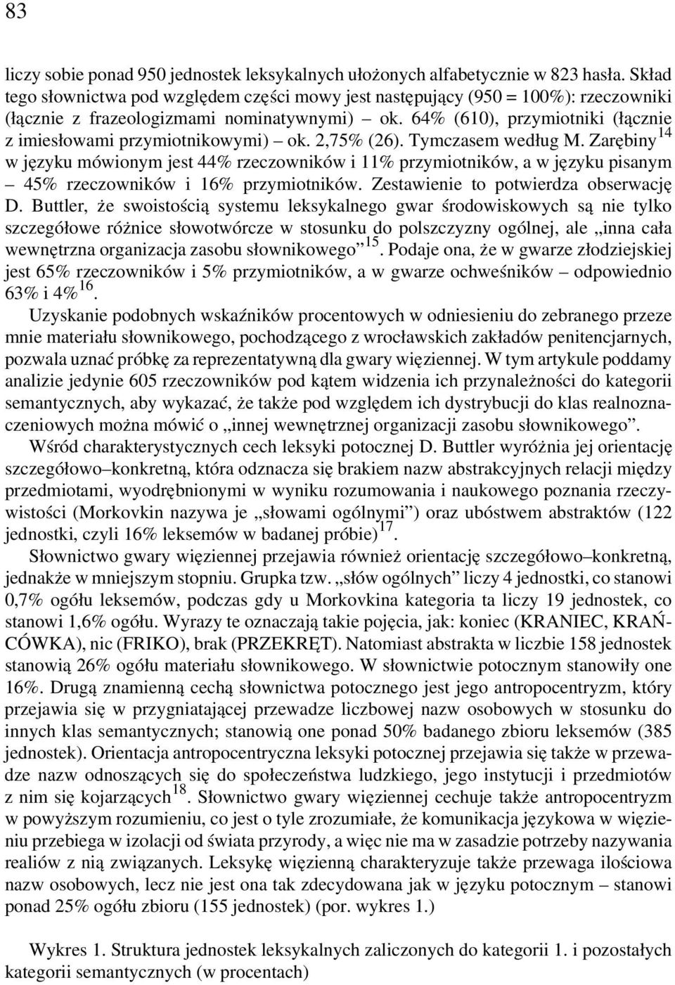 64% (610), przymiotniki (łącznie z imiesłowami przymiotnikowymi) ok. 2,75% (26). Tymczasem według M.