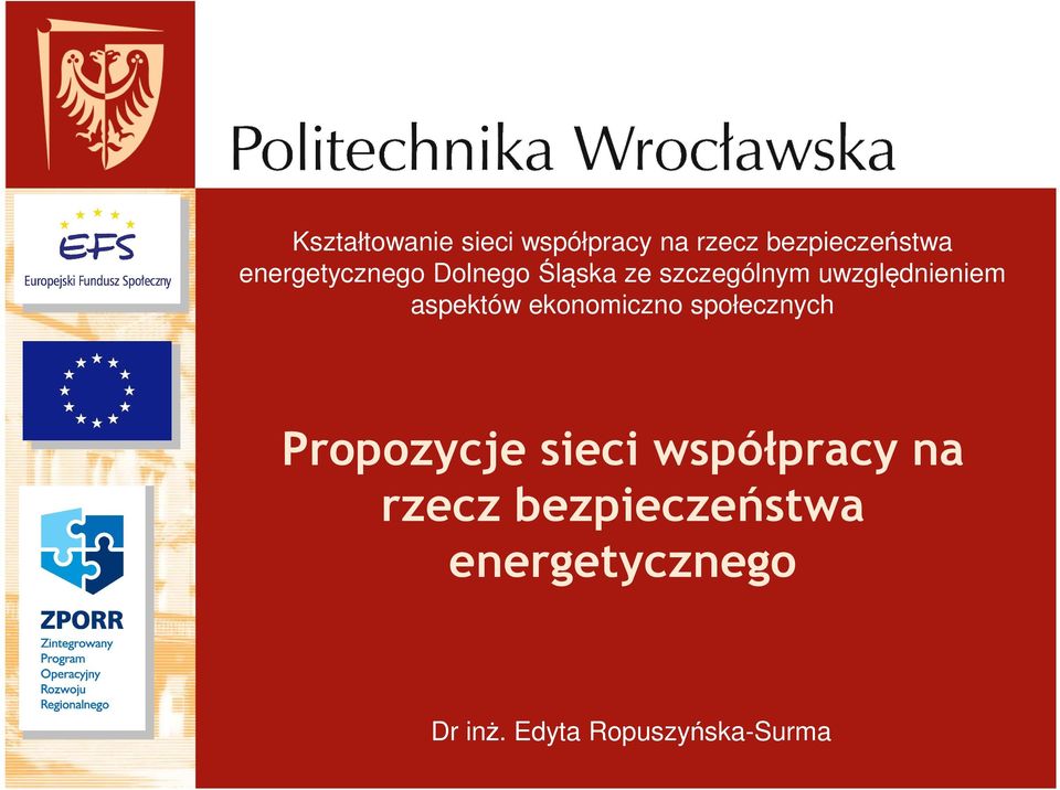 aspektów ekonomiczno społecznych Propozycje sieci współpracy