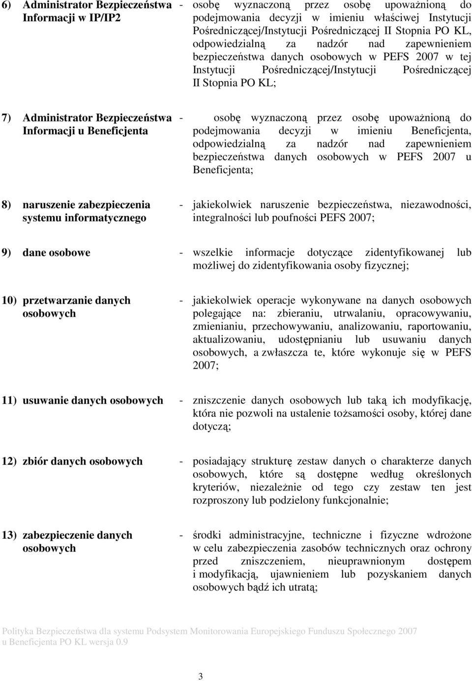 Bezpieczeństwa Informacji u Beneficjenta - osobę wyznaczoną przez osobę upoważnioną do podejmowania decyzji w imieniu Beneficjenta, odpowiedzialną za nadzór nad zapewnieniem bezpieczeństwa danych