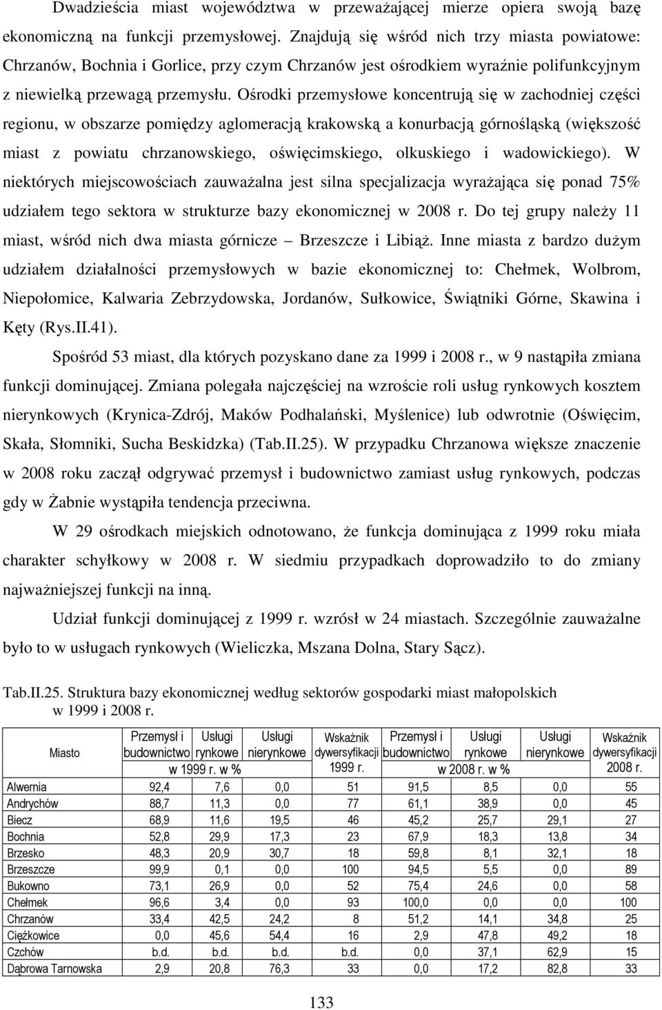 Ośrodki przemysłowe koncentrują się w zachodniej części regionu, w obszarze pomiędzy aglomeracją krakowską a konurbacją górnośląską (większość miast z powiatu chrzanowskiego, oświęcimskiego,