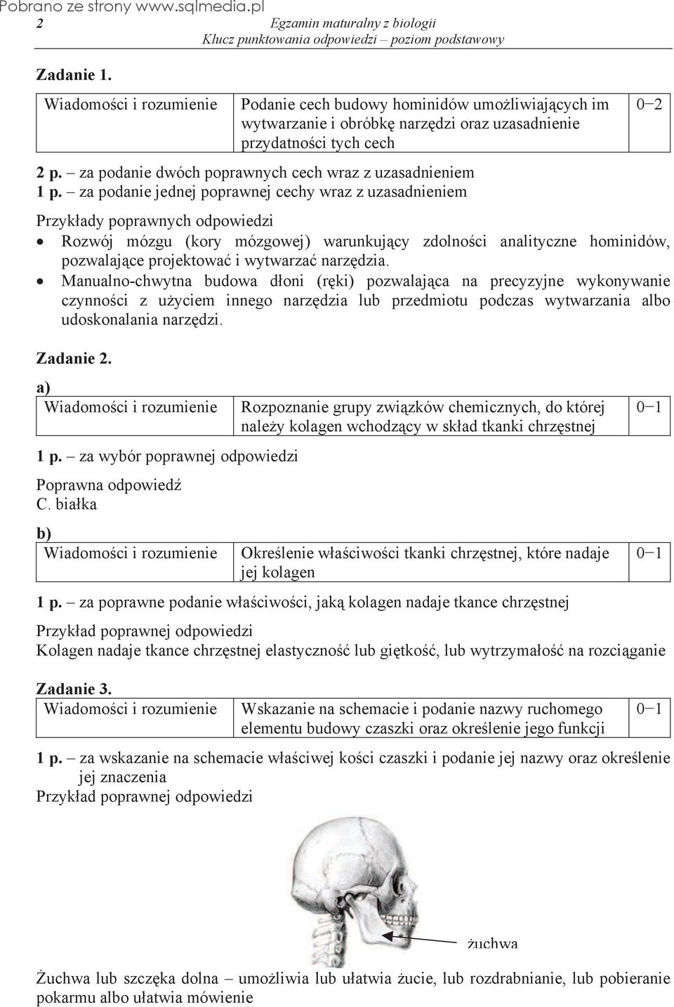 Manualno-chwytna budowa d oni (r ki) pozwalaj ca na precyzyjne wykonywanie czynno ci z u yciem innego narz dzia lub przedmiotu podczas wytwarzania albo udoskonalania narz dzi. Zadanie 2. 1 p.