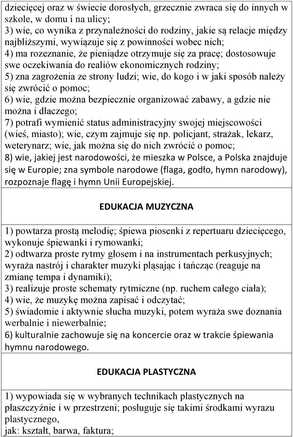 sposób należy się zwrócić o pomoc; 6) wie, gdzie można bezpiecznie organizować zabawy, a gdzie nie można i dlaczego; 7) potrafi wymienić status administracyjny swojej miejscowości (wieś, miasto);