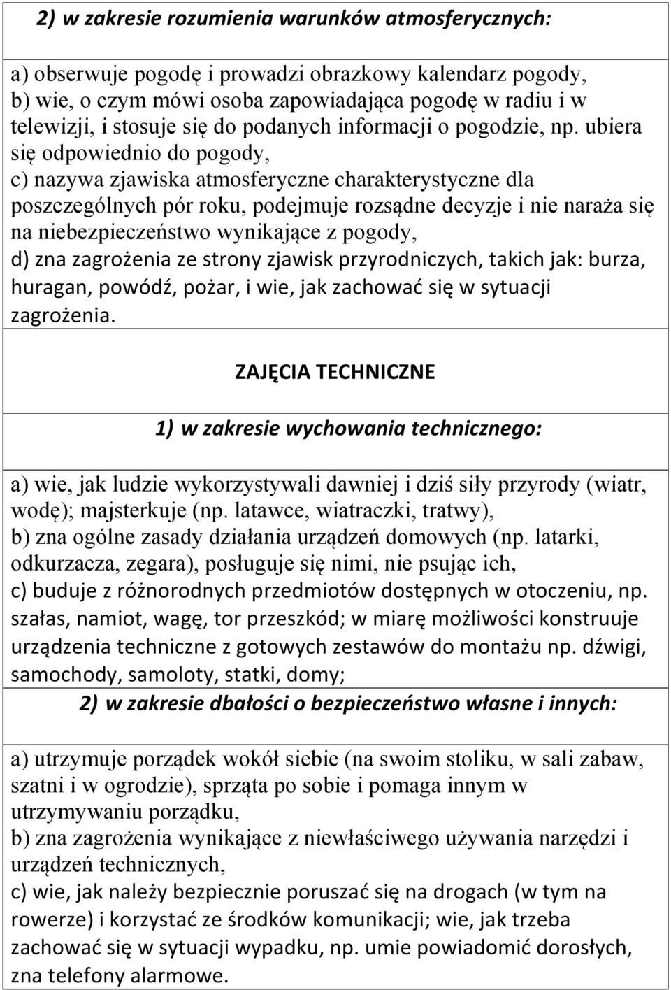 ubiera się odpowiednio do pogody, c) nazywa zjawiska atmosferyczne charakterystyczne dla poszczególnych pór roku, podejmuje rozsądne decyzje i nie naraża się na niebezpieczeństwo wynikające z pogody,