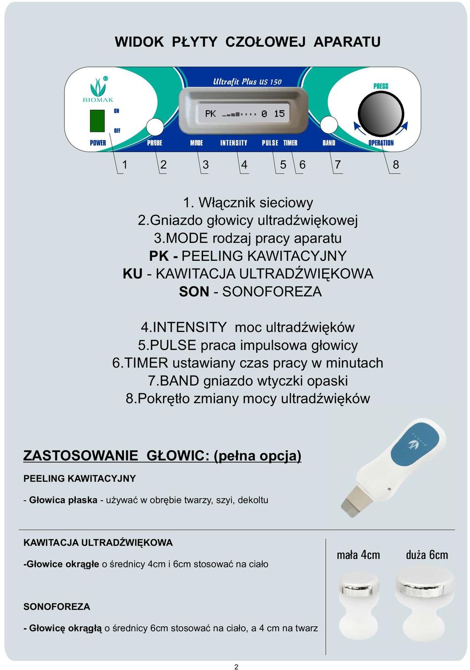 TIMER ustawiany czas pracy w minutach 7.BAND gniazdo wtyczki opaski 8.