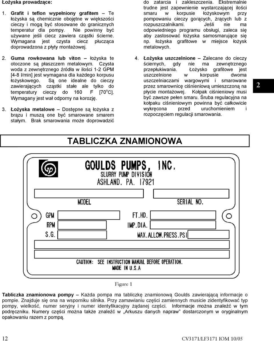 Guma rowkowana lub viton łożyska te otoczone są płaszczem metalowym. Czysta woda z zewnętrznego źródła w ilości 1-2 GPM [4-8 l/min] jest wymagana dla każdego korpusu łożyskowego.