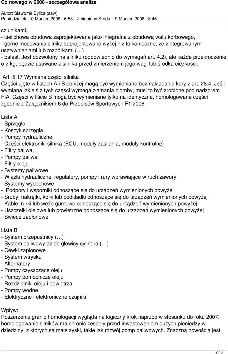 17 Wymiana części silnika Części ujęte w listach A i B poniżej mogą być wymieniane bez nakładania kary z art. 28.4.