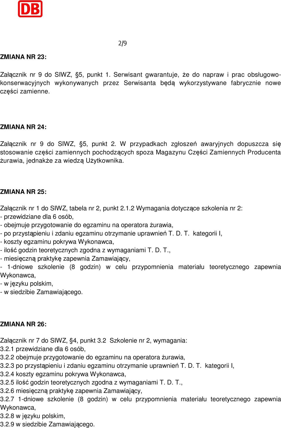 W przypadkach zgłoszeń awaryjnych dopuszcza się stosowanie części zamiennych pochodzących spoza Magazynu Części Zamiennych Producenta żurawia, jednakże za wiedzą Użytkownika.