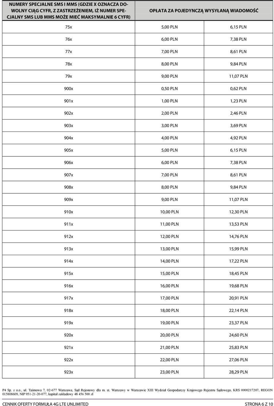 PLN 4,92 PLN 905x 5,00 PLN 6,15 PLN 906x 6,00 PLN 7,38 PLN 907x 7,00 PLN 8,61 PLN 908x 8,00 PLN 9,84 PLN 909x 9,00 PLN 11,07 PLN 910x 10,00 PLN 12,30 PLN 911x 11,00 PLN 13,53 PLN 912x 12,00 PLN 14,76