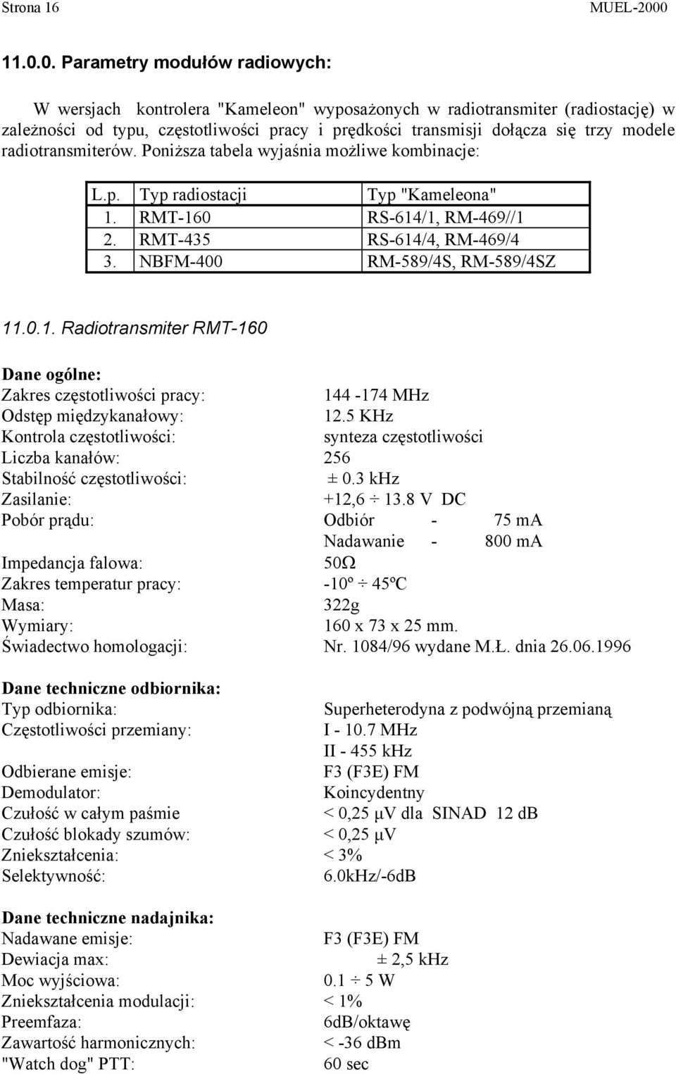 modele radiotransmiterów. Poniższa tabela wyjaśnia możliwe kombinacje: L.p. Typ radiostacji Typ "Kameleona" 1. RMT-160 RS-614/1, RM-469//1 2. RMT-435 RS-614/4, RM-469/4 3.