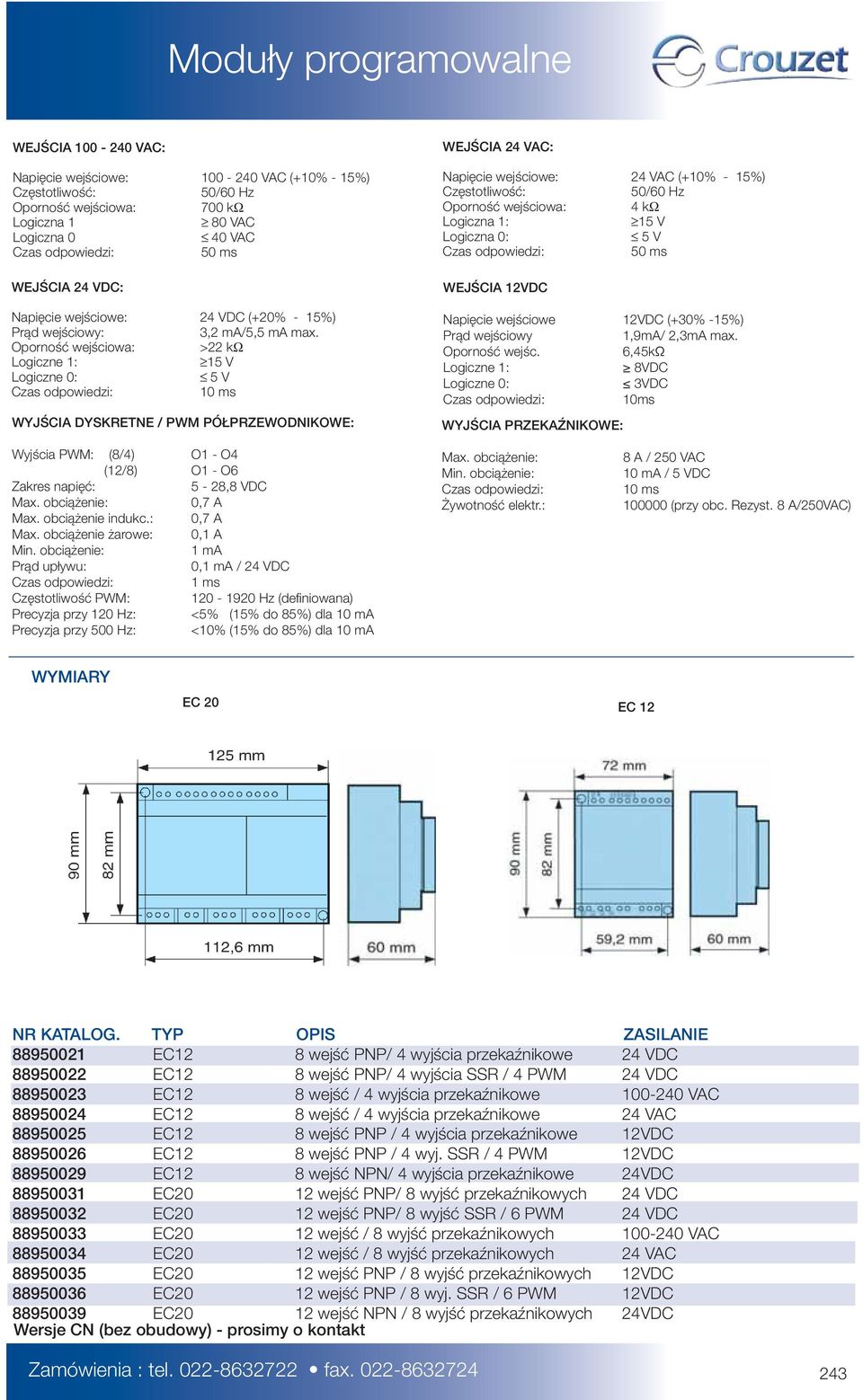 Oporność wejściowa: >22 kω Logiczne 1: 15 V Logiczne 0: 5 V WYJŚCIA DYSKRETNE / PWM PÓŁPRZEWODNIKOWE: WEJŚCIA 24 VAC: Napięcie wejściowe: 24 VAC (+10% - 15%) Częstotliwość: Oporność wejściowa: 4 kω