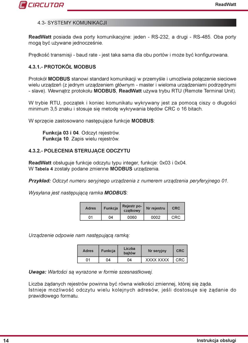 - PROTOKÓŁ MODBUS Protokół MODBUS stanowi standard komunikacji w przemyśle i umożliwia połączenie sieciowe wielu urządzeń (z jednym urządzeniem głównym - master i wieloma urządzeniami podrzędnymi -