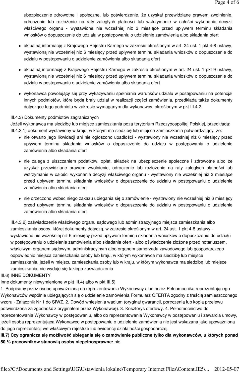 ofert aktualną informację z Krajowego Rejestru Karnego w zakresie określonym w art. 24 ust.