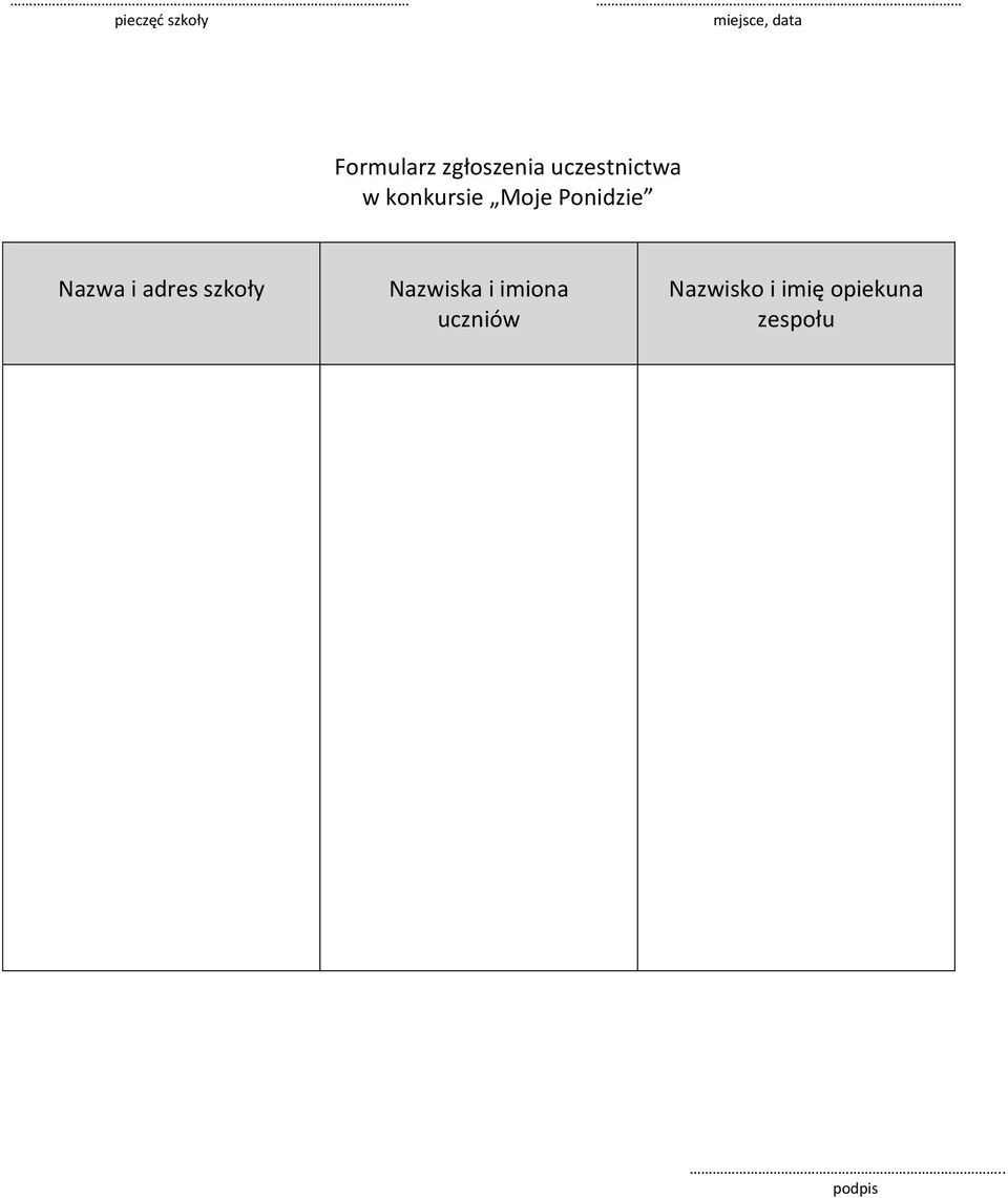 Ponidzie Nazwa i adres szkoły Nazwiska i