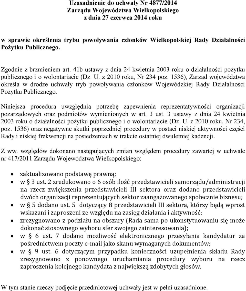 1536), Zarząd województwa określa w drodze uchwały tryb powoływania członków Wojewódzkiej Rady Działalności Pożytku Publicznego.