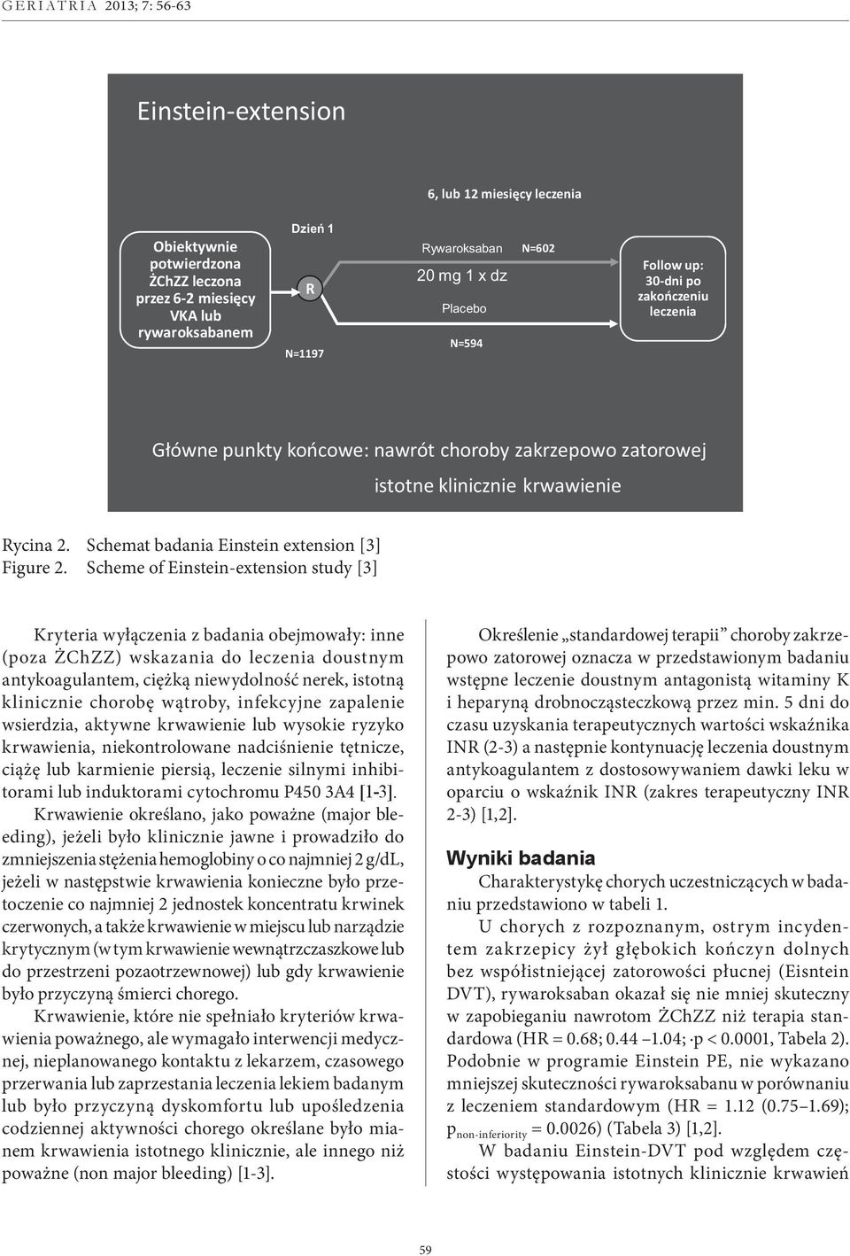 Scheme of Einstein-extension study [3] Kryteria wyłączenia z badania obejmowały: inne (poza ŻChZZ) wskazania do leczenia doustnym antykoagulantem, ciężką niewydolność nerek, istotną klinicznie