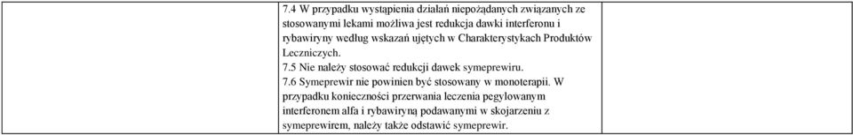 5 Nie należy stosować redukcji dawek symeprewiru. 7.6 Symeprewir nie powinien być stosowany w monoterapii.