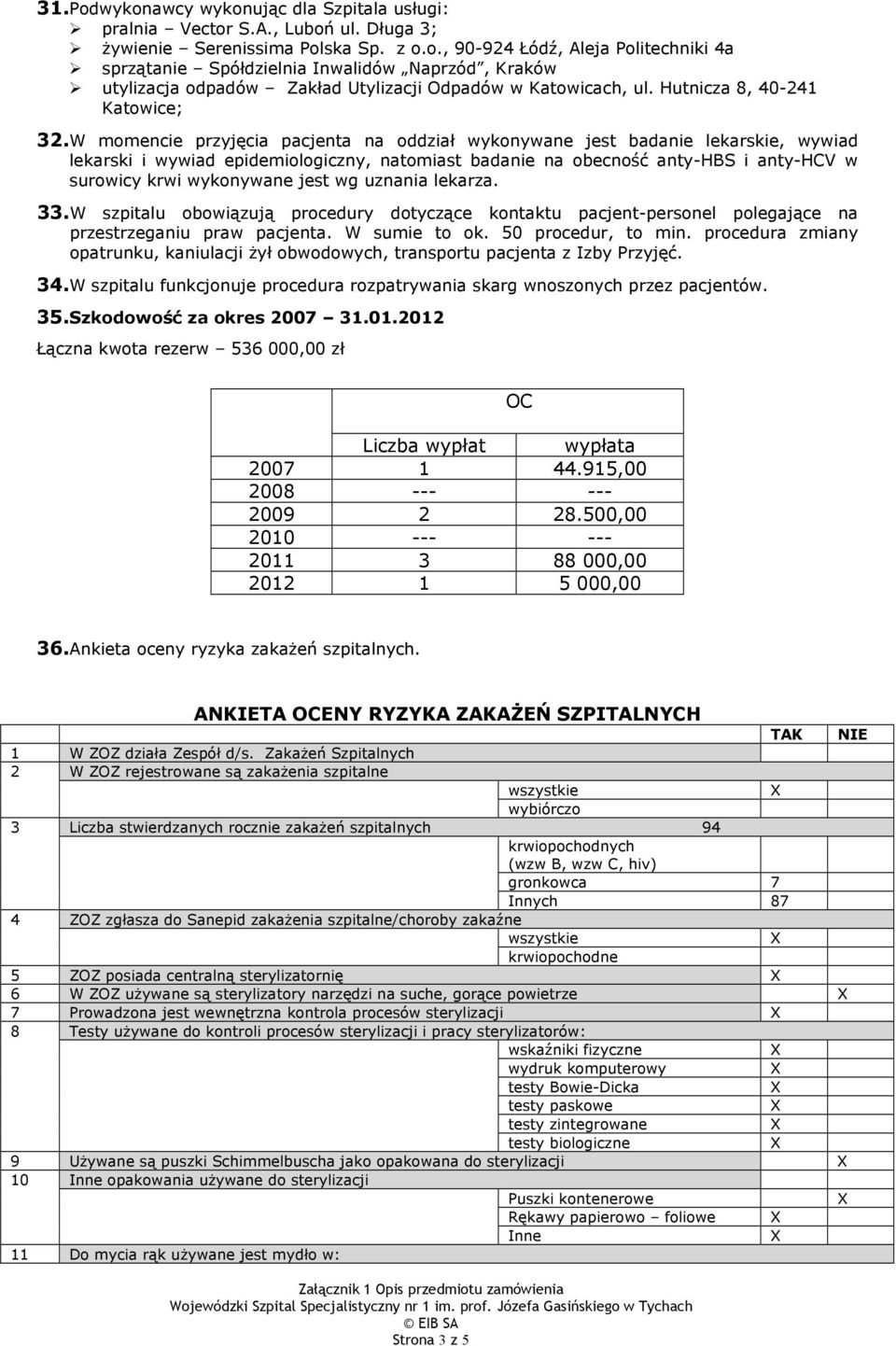 W momencie przyjęcia pacjenta na oddział wykonywane jest badanie lekarskie, wywiad lekarski i wywiad epidemiologiczny, natomiast badanie na obecność anty-hbs i anty-hcv w surowicy krwi wykonywane