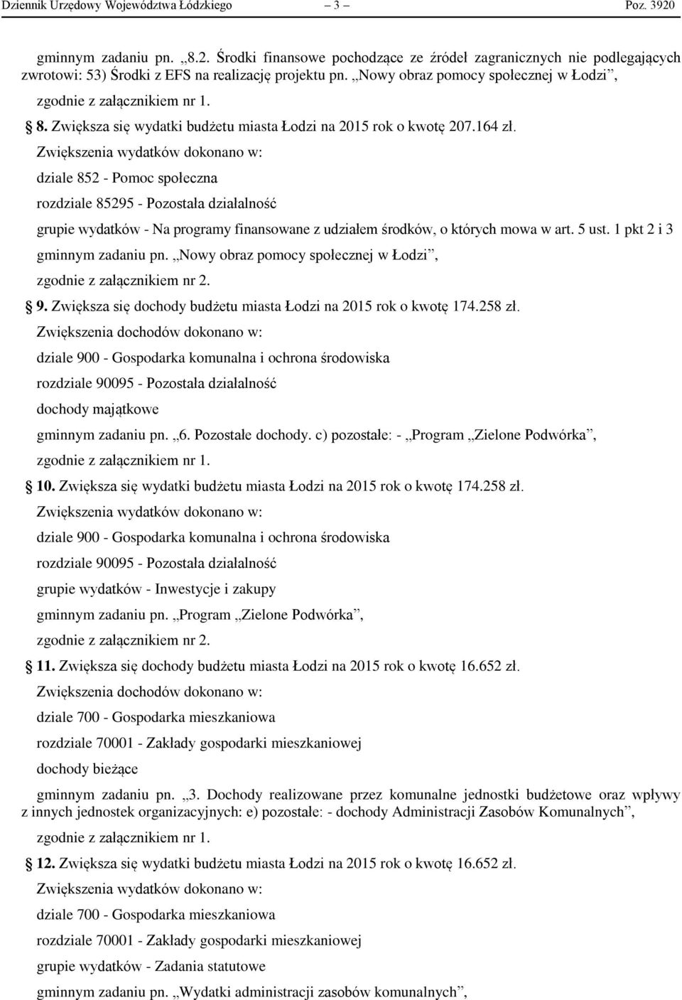 Zwiększenia wydatków dokonano w: dziale 852 - Pomoc społeczna rozdziale 85295 - Pozostała działalność grupie wydatków - Na programy finansowane z udziałem środków, o których mowa w art. 5 ust.