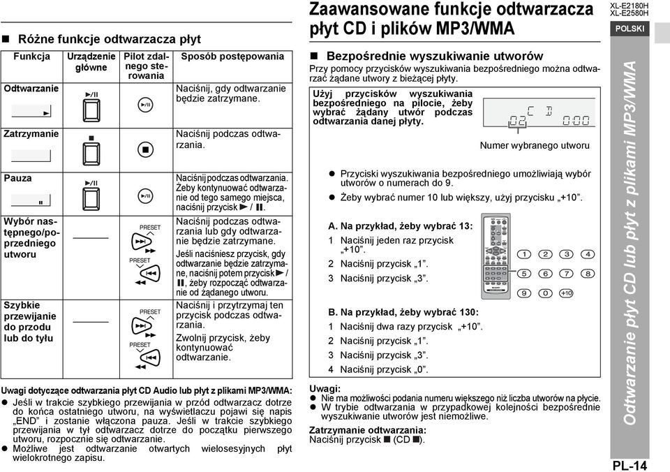 Naciśnij podczas odtwarzania lub gdy odtwarzanie będzie zatrzymane.