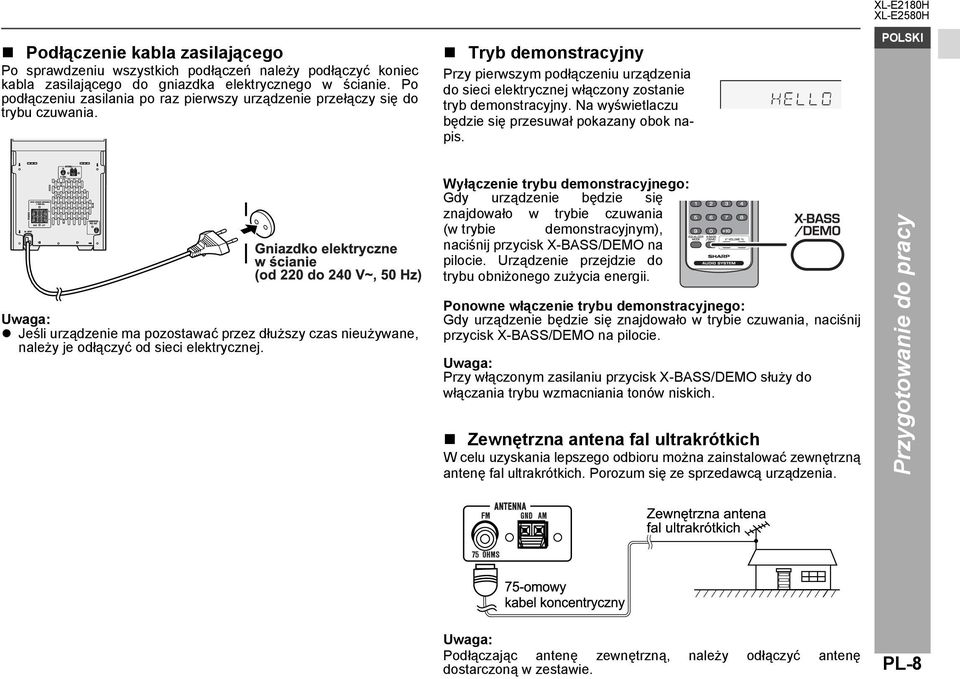 Tryb demonstracyjny Przy pierwszym podłączeniu urządzenia do sieci elektrycznej włączony zostanie tryb demonstracyjny. Na wyświetlaczu będzie się przesuwał pokazany obok napis.