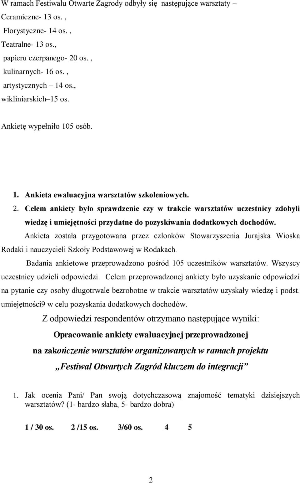 Celem ankiety było sprawdzenie czy w trakcie warsztatów uczestnicy zdobyli wiedzę i umiejętności przydatne do pozyskiwania dodatkowych dochodów.