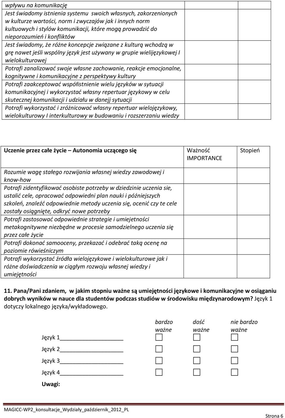 swoje własne zachowanie, reakcje emocjonalne, kognitywne i komunikacyjne z perspektywy kultury Potrafi zaakceptować współistnienie wielu języków w sytuacji komunikacyjnej i wykorzystać własny