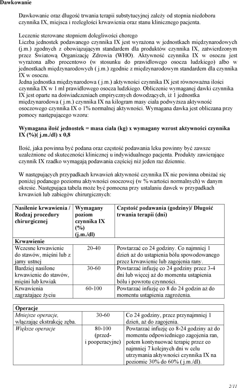 Aktywność czynnika IX w osoczu jest wyrażona albo procentowo (w stosunku do prawidłowego osocza ludzkiego) albo w jednostkach międzynarodowych ( j.m.) zgodnie z międzynarodowym standardem dla czynnika IX w osoczu.