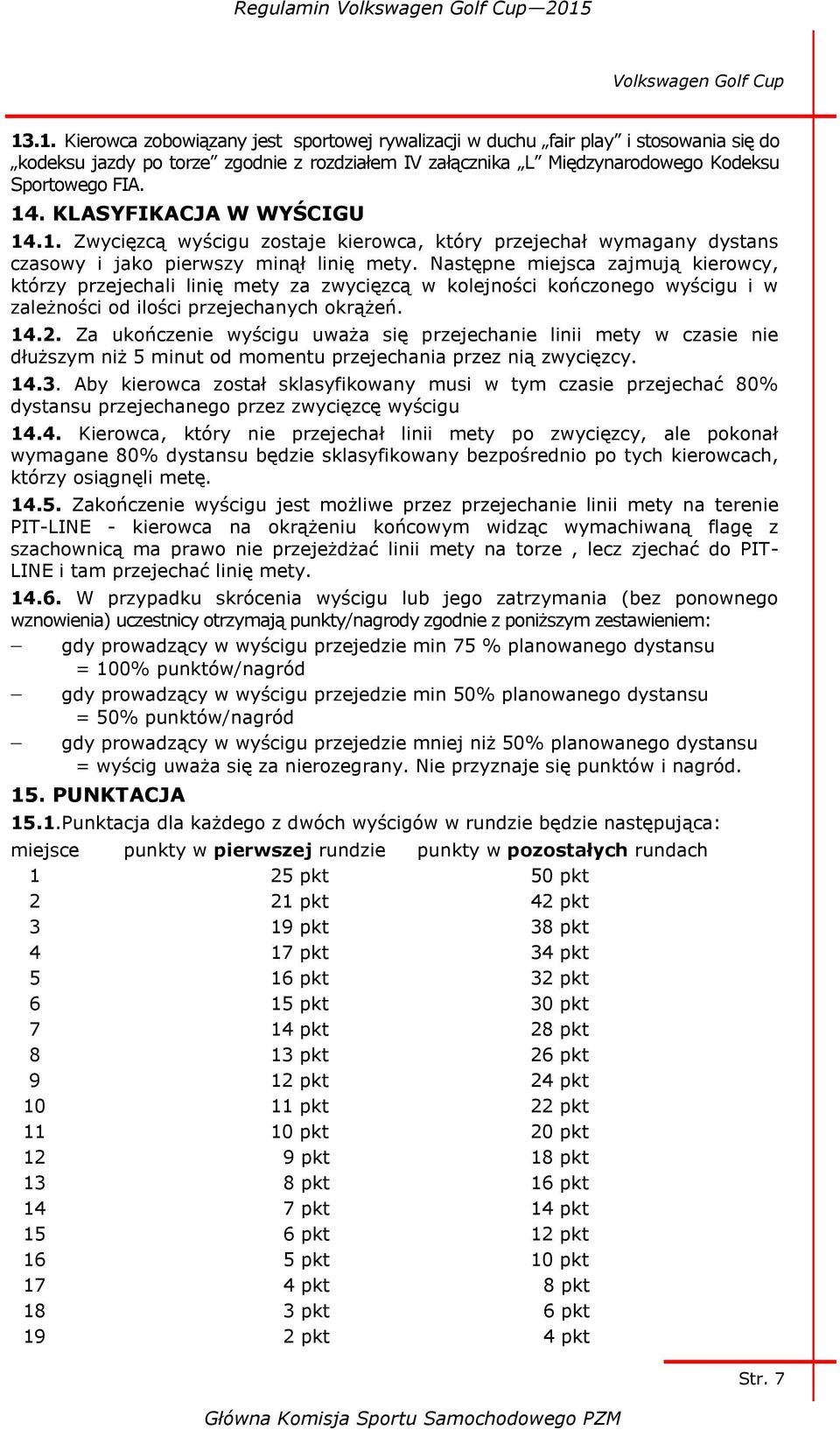 Następne miejsca zajmują kierowcy, którzy przejechali linię mety za zwycięzcą w kolejności kończonego wyścigu i w zależności od ilości przejechanych okrążeń. 14.2.