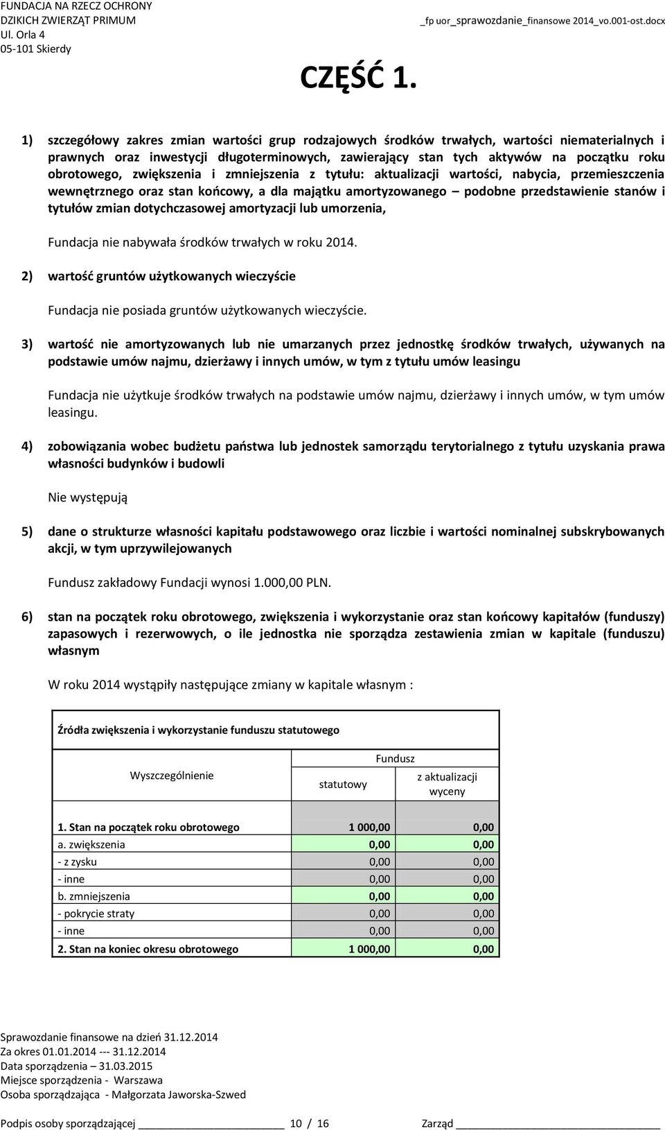 obrotowego, zwiększenia i zmniejszenia z tytułu: aktualizacji wartości, nabycia, przemieszczenia wewnętrznego oraz stan końcowy, a dla majątku amortyzowanego podobne przedstawienie stanów i tytułów