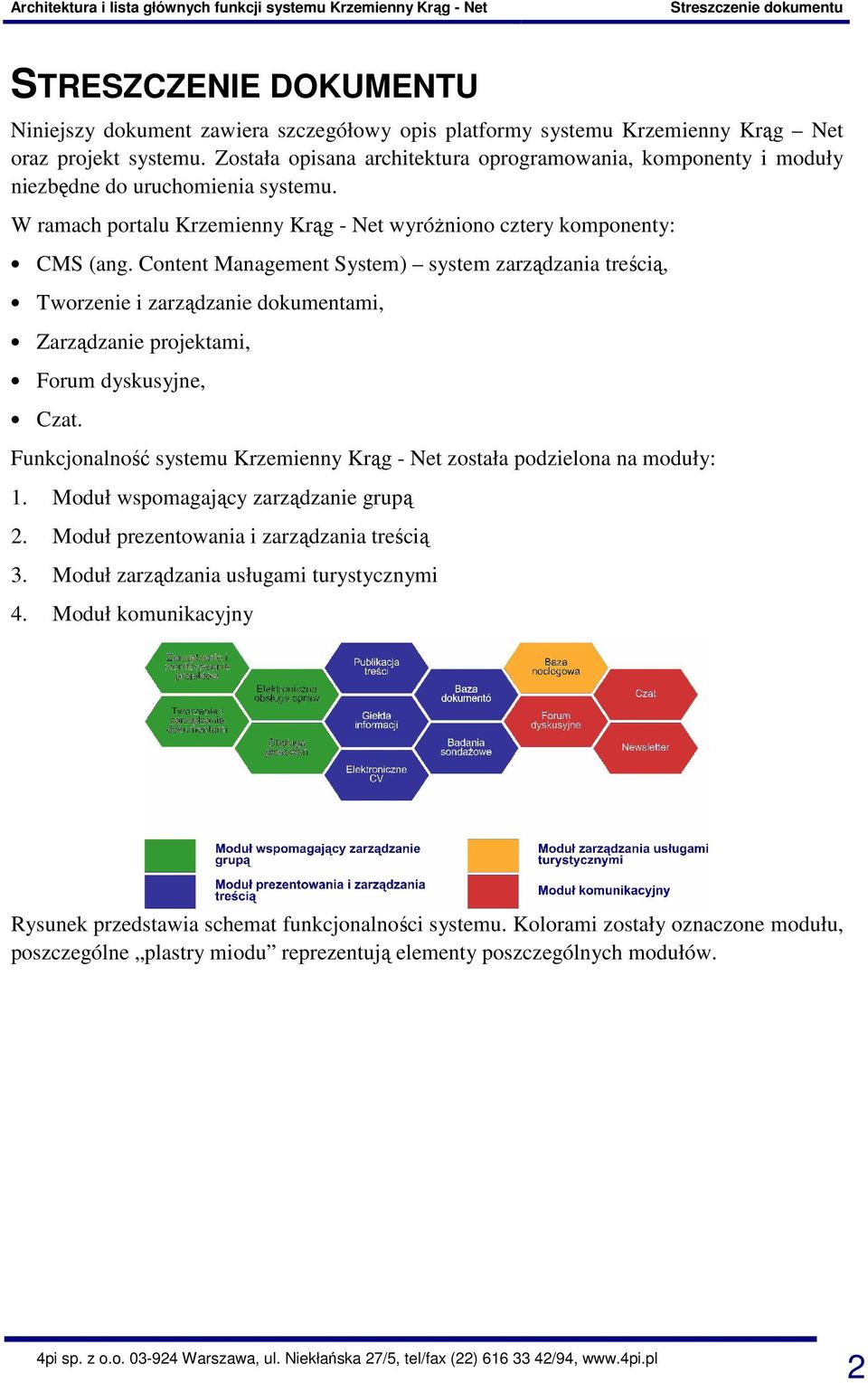 Content Management System) system zarządzania treścią, Tworzenie i zarządzanie dokumentami, Zarządzanie projektami, Forum dyskusyjne, Czat.