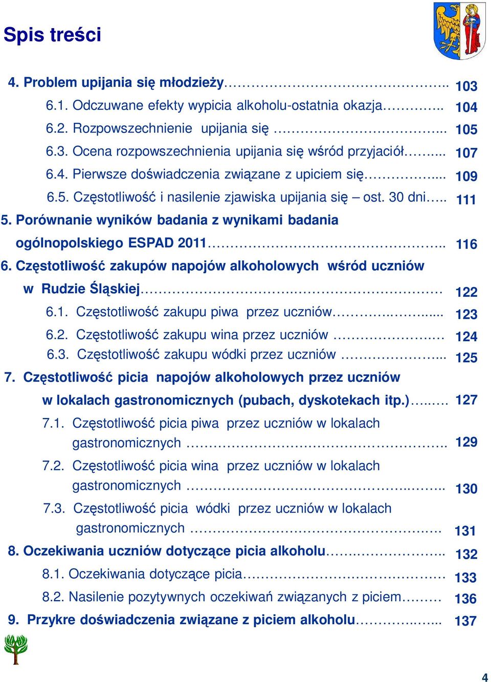 6.1. Cz stotliwo zakupu piwa przez uczniów..... 6.2. Cz stotliwo zakupu wina przez uczniów. 6.3. Cz stotliwo zakupu wódki przez uczniów... 7.