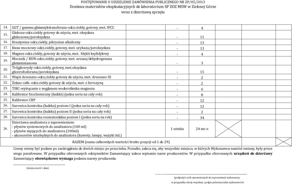 ciekły, gotowy, met. ureaza/dehydrogenaza glutaminianowa - 3 20. Trójglicerydy-odcz.ciekły, gotowy, met.oksydaza glicerofosforanu/peroksydaza - 15 21. Wapń Arsenazo-odcz,ciekły gotowy do użycia, met.