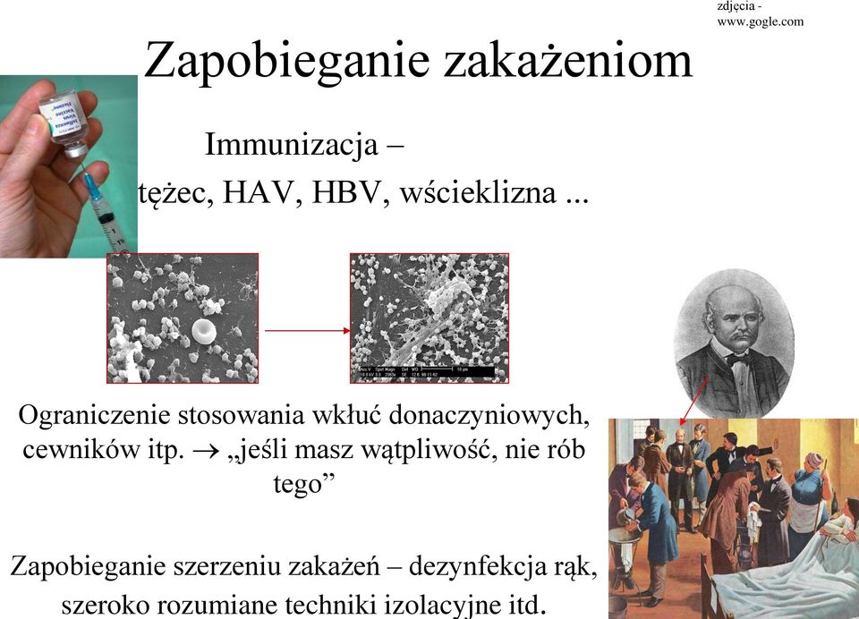 com Zapobieganie zakażeniom Immunizacja tężec, HAV, HBV, wścieklizna.