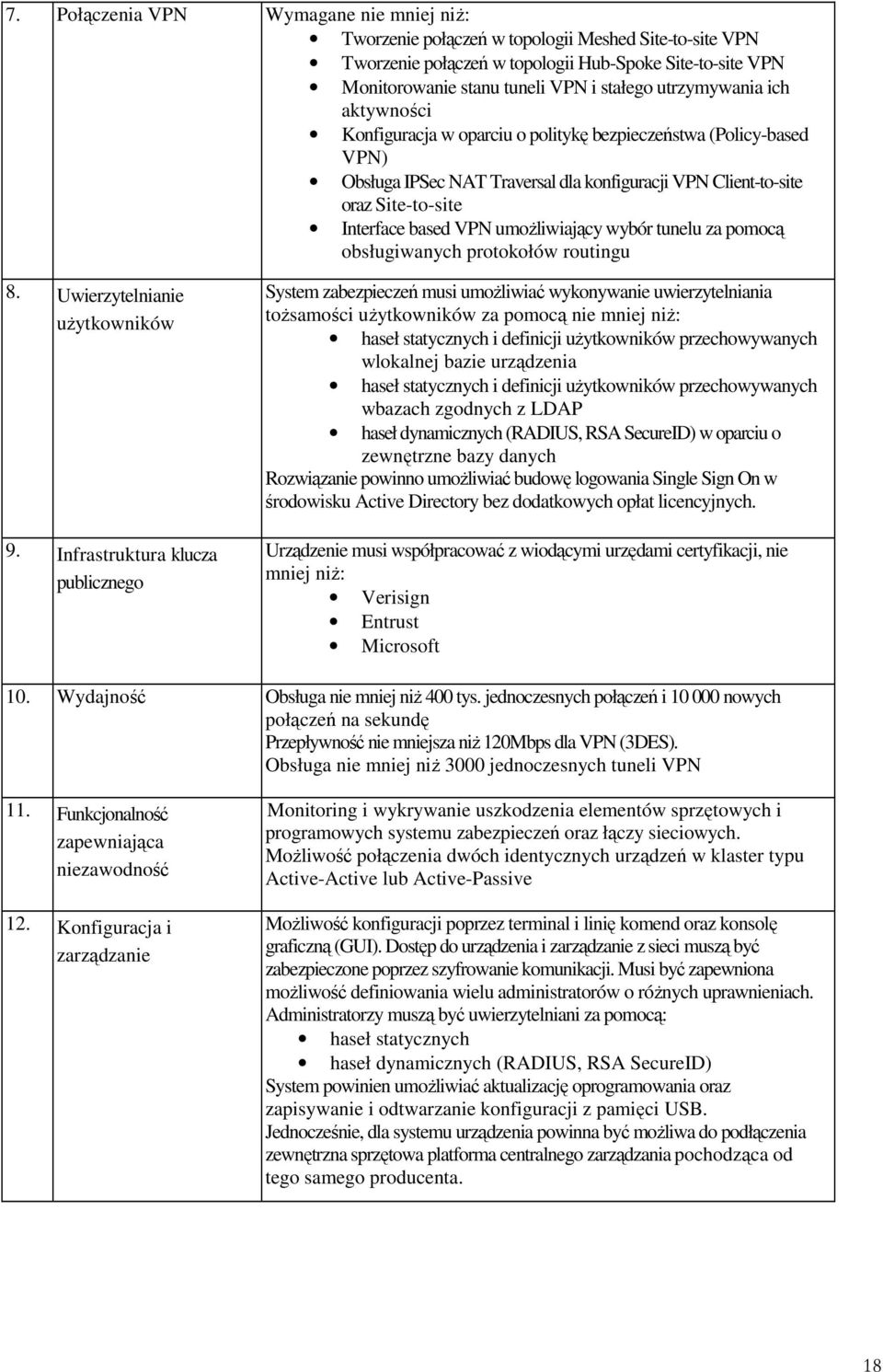umoŝliwiający wybór tunelu za pomocą obsługiwanych protokołów routingu 8. Uwierzytelnianie uŝytkowników 9.