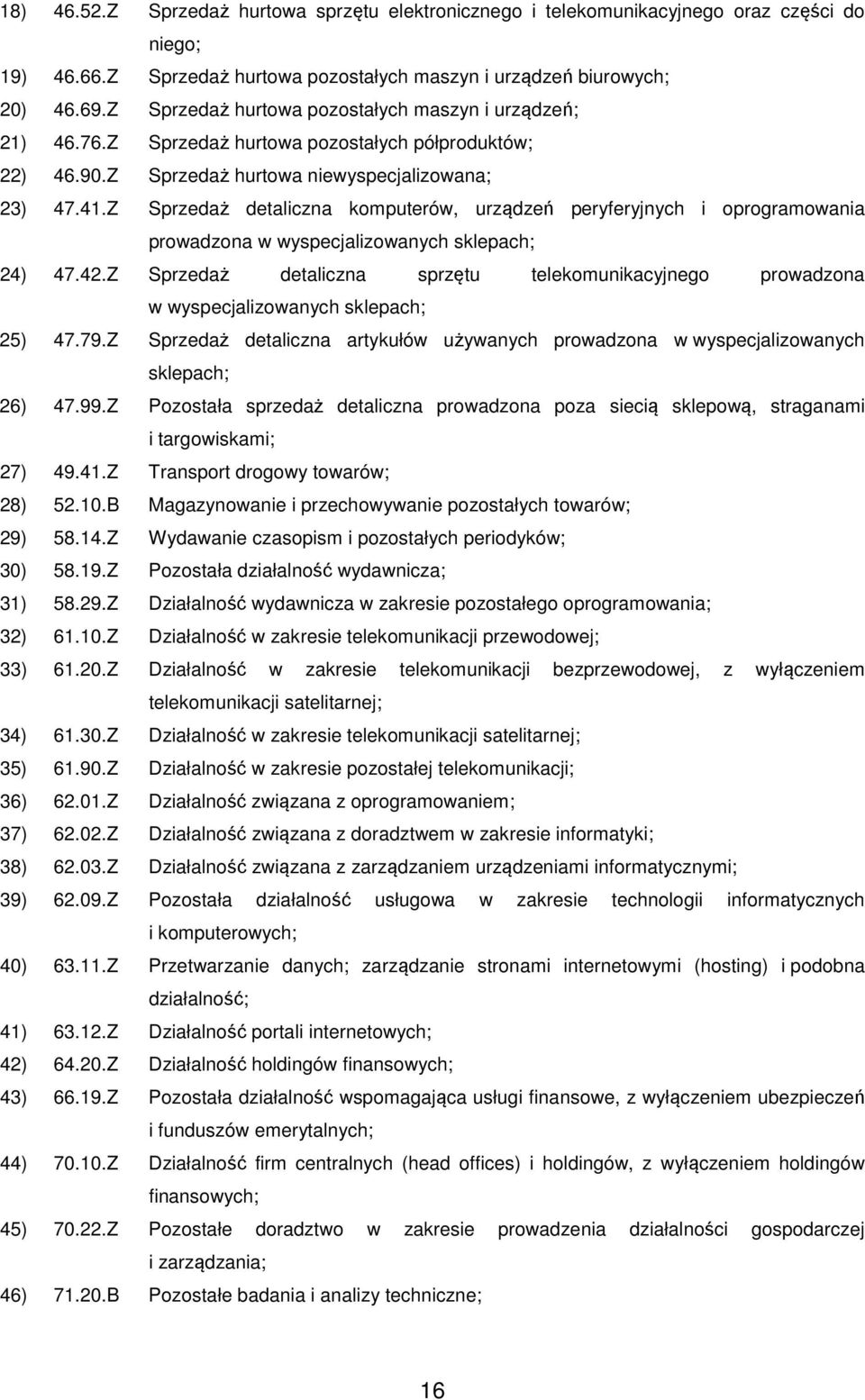 Z Sprzedaż detaliczna komputerów, urządzeń peryferyjnych i oprogramowania prowadzona w wyspecjalizowanych sklepach; 24) 47.42.