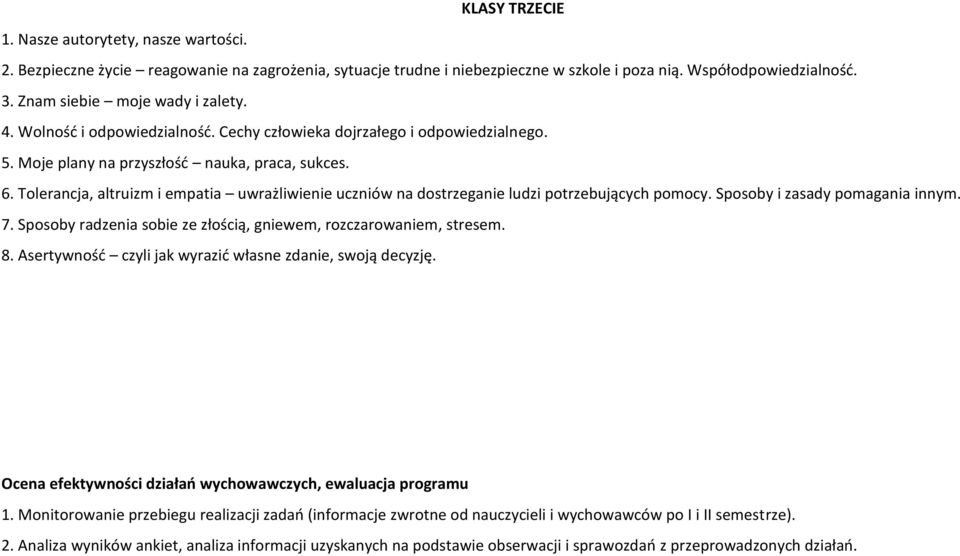 Tolerancja, altruizm i empatia uwrażliwienie uczniów na dostrzeganie ludzi potrzebujących pomocy. Sposoby i zasady pomagania innym. 7.