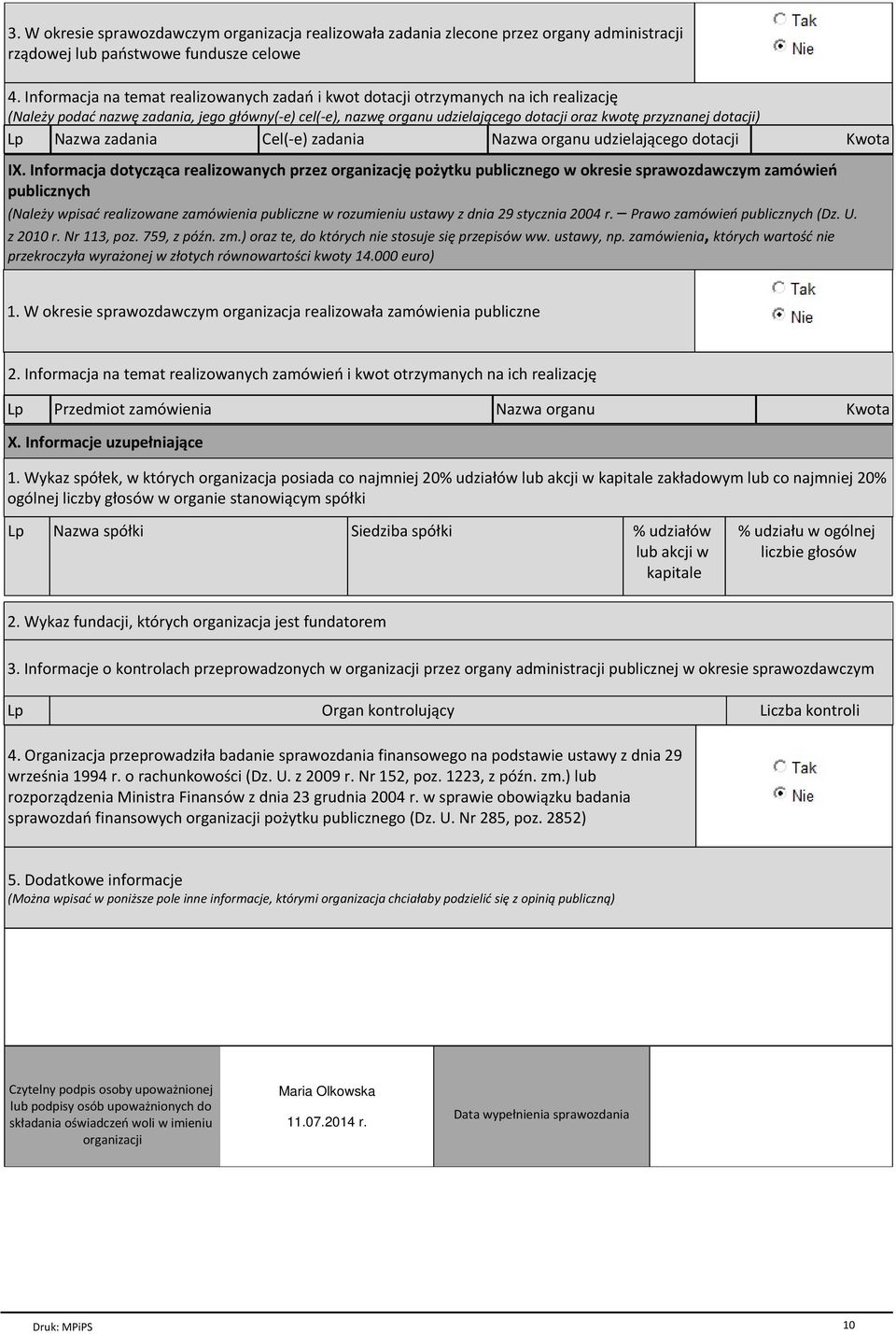 dotacji) Lp Nazwa zadania Cel(-e) zadania Nazwa organu udzielającego dotacji Kwota IX.