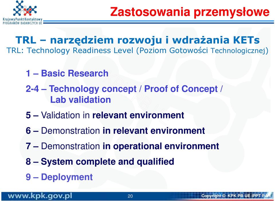 / Lab validation 5 Validation in relevant environment 6 Demonstration in relevant environment 7