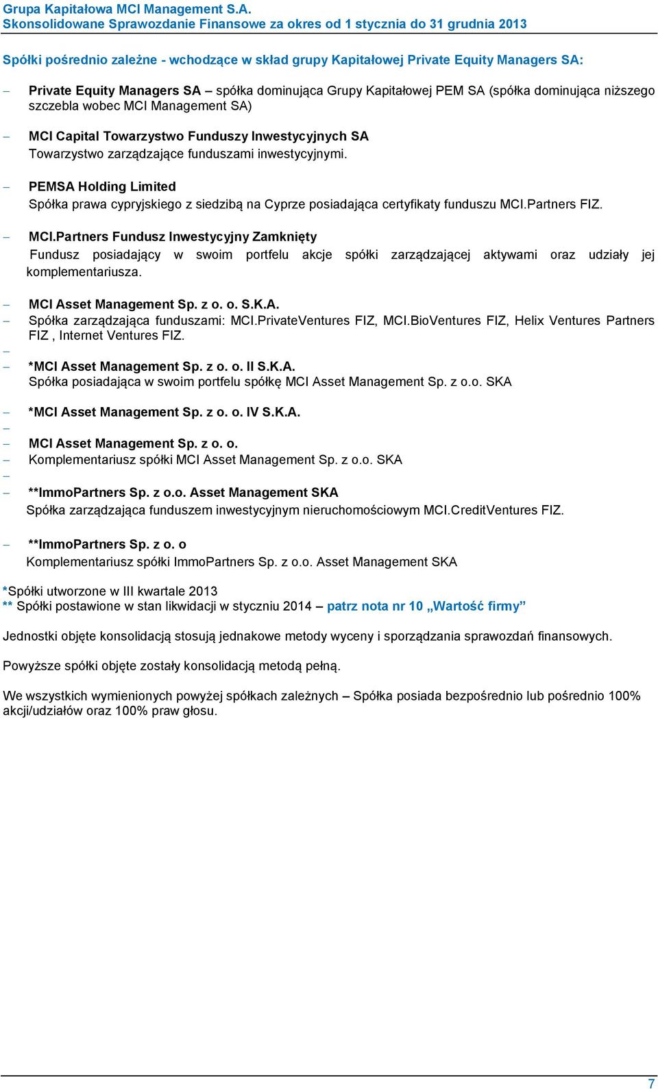 PEMSA Holding Limited Spółka prawa cypryjskiego z siedzibą na Cyprze posiadająca certyfikaty funduszu MCI.