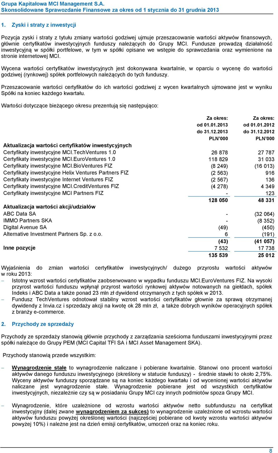 Wycena wartości certyfikatów inwestycyjnych jest dokonywana kwartalnie, w oparciu o wycenę do wartości godziwej (rynkowej) spółek portfelowych należących do tych funduszy.