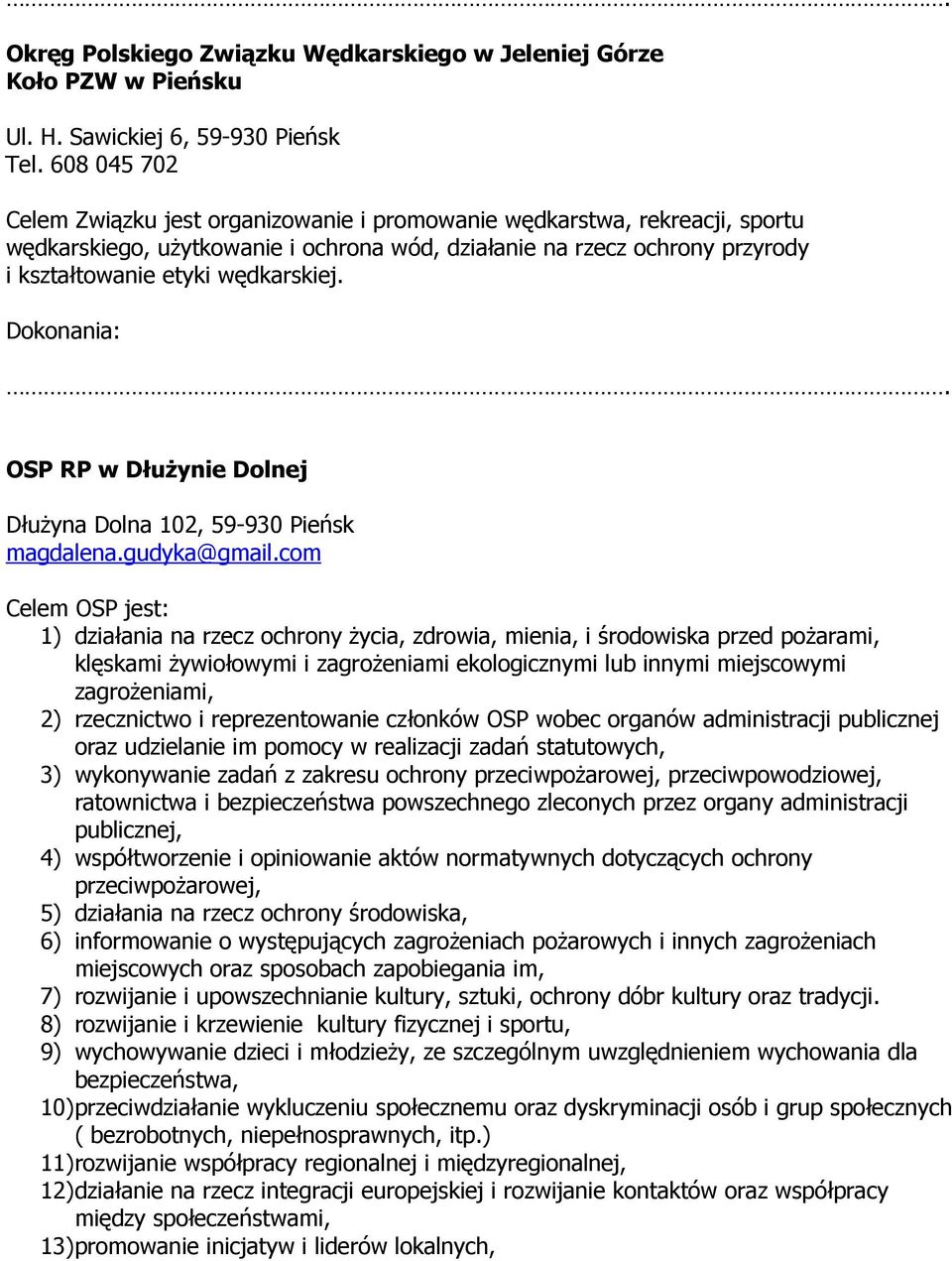 . OSP RP w DłuŜynie Dolnej DłuŜyna Dolna 102, magdalena.gudyka@gmail.