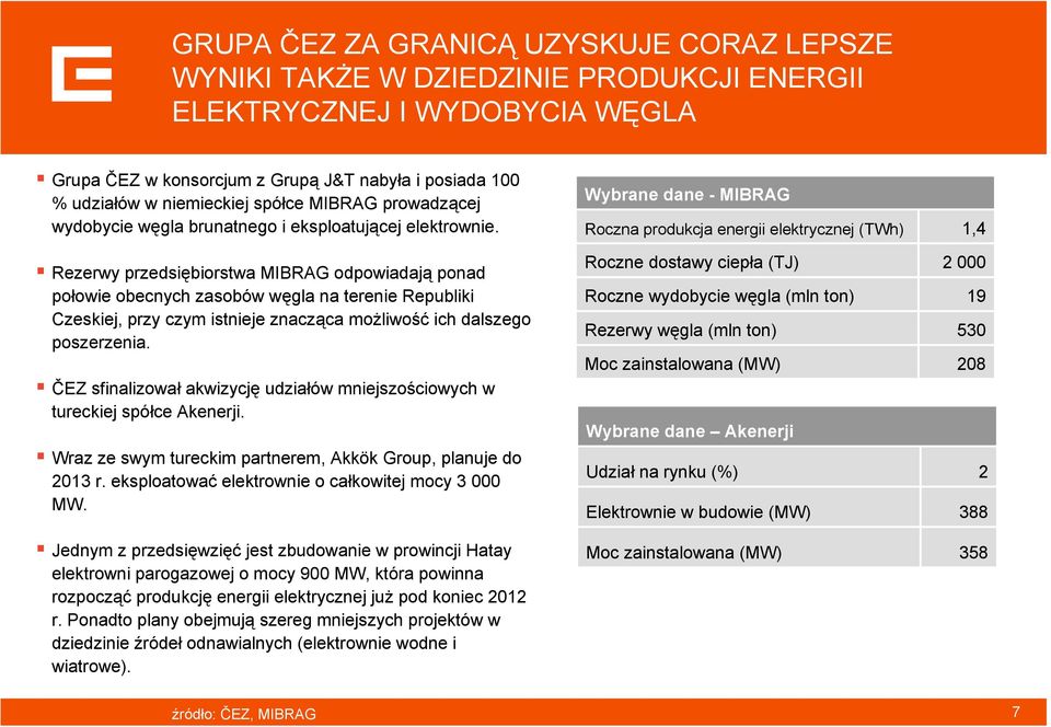 Rezerwy przedsiębiorstwa MIBRAG odpowiadają ponad połowie obecnych zasobów węgla na terenie Republiki Czeskiej, przy czym istnieje znacząca możliwość ich dalszego poszerzenia.