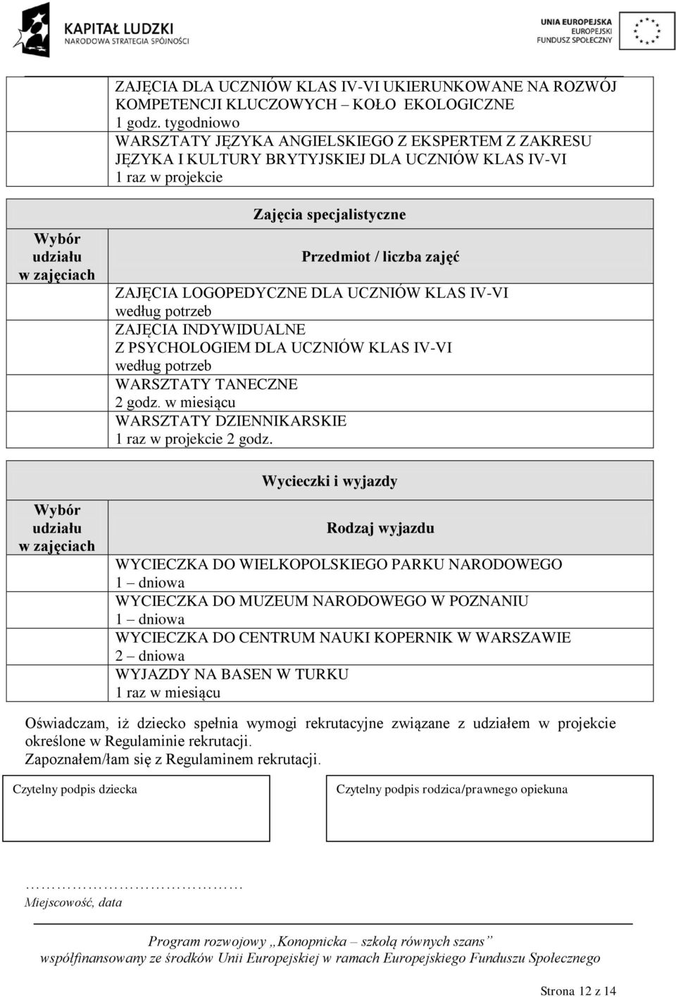 w miesiącu WARSZTATY DZIENNIKARSKIE 1 raz w projekcie 2 godz.