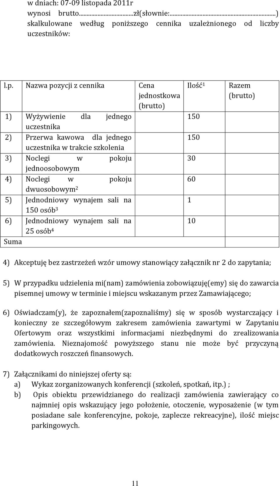 niższego cennika uzależnionego od liczby uczestników: l.p.