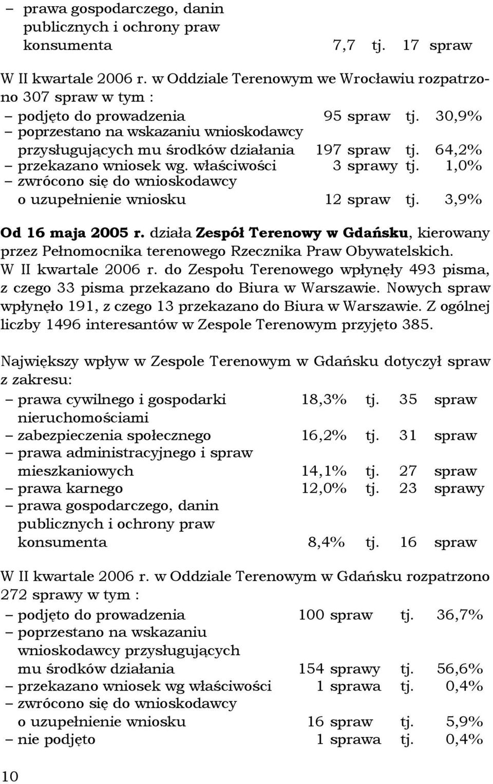 64,2% przekazano wniosek wg. właściwości 3 sprawy tj. 1,0% zwrócono się do wnioskodawcy o uzupełnienie wniosku 12 spraw tj. 3,9% Od 16 maja 2005 r.