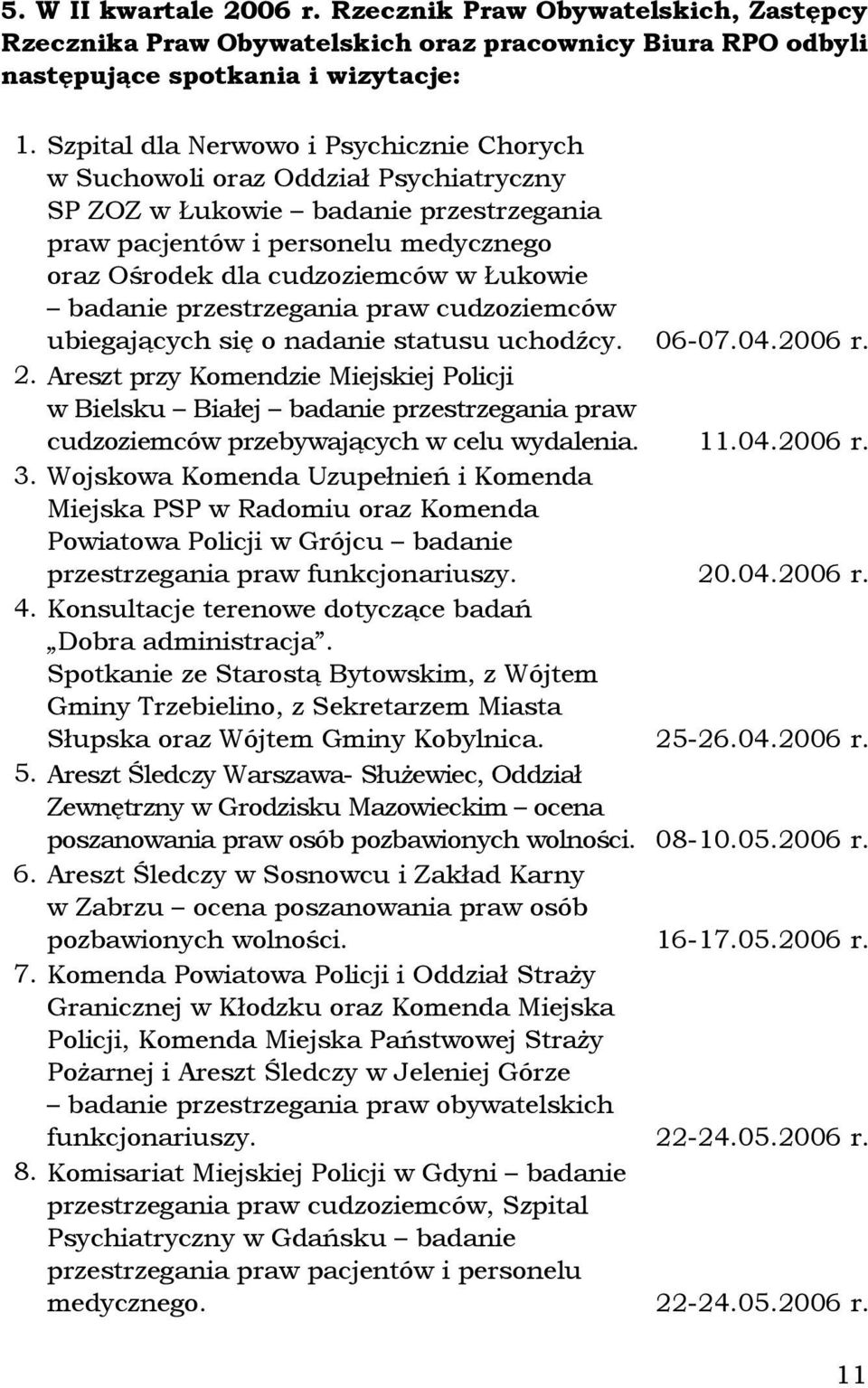 badanie przestrzegania praw cudzoziemców ubiegających się o nadanie statusu uchodźcy. 06-07.04.2006 r. 2.