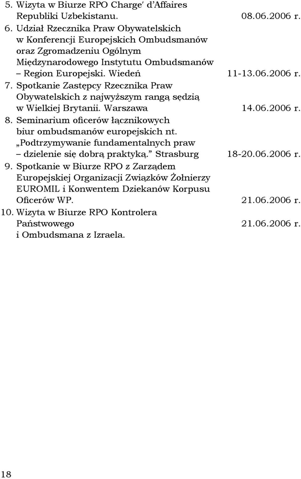 Spotkanie Zastępcy Rzecznika Praw Obywatelskich z najwyższym rangą sędzią w Wielkiej Brytanii. Warszawa 14.06.2006 r. 8. Seminarium oficerów łącznikowych biur ombudsmanów europejskich nt.