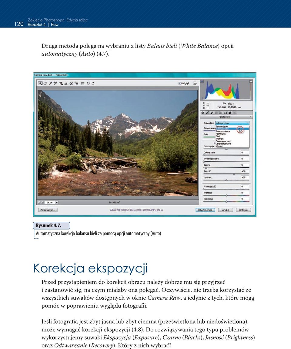 Automatyczna korekcja balansu bieli za pomocą opcji automatyczny (Auto) Korekcja ekspozycji Przed przystąpieniem do korekcji obrazu należy dobrze mu się przyjrzeć i zastanowić się, na czym miałaby