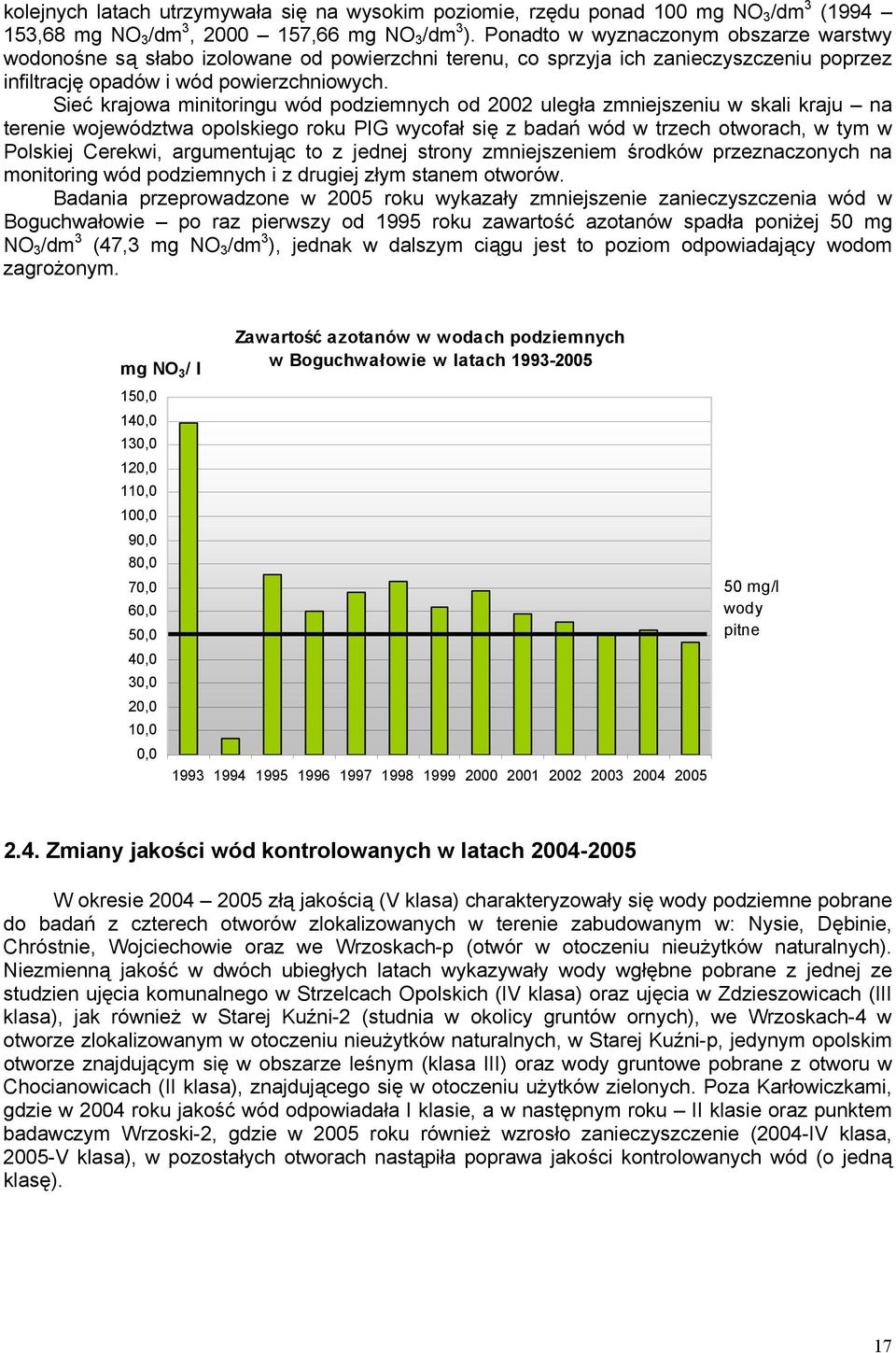 Sieć krajowa minitoringu wód podziemnych od 2002 uległa zmniejszeniu w skali kraju na terenie województwa opolskiego roku PIG wycofał się z badań wód w trzech otworach, w tym w Polskiej Cerekwi,