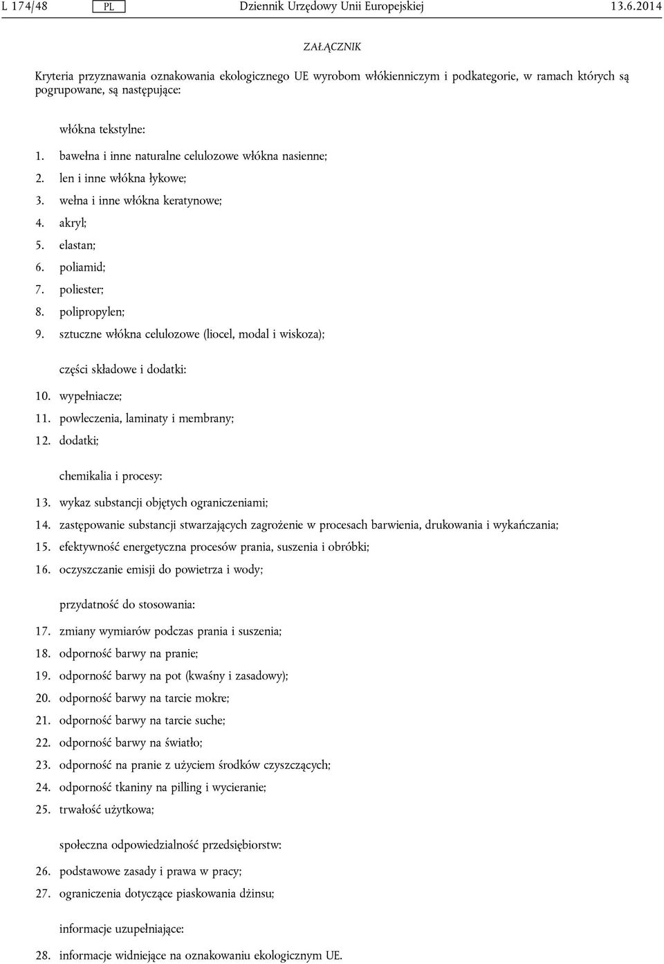 sztuczne włókna celulozowe (liocel, modal i wiskoza); części składowe i dodatki: 10. wypełniacze; 11. powleczenia, laminaty i membrany; 12. dodatki; chemikalia i procesy: 13.